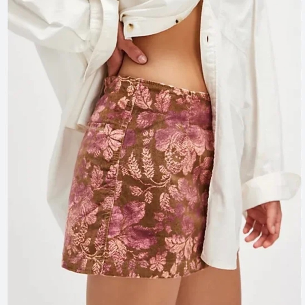 Free People Floral Pink and Brown Skirt